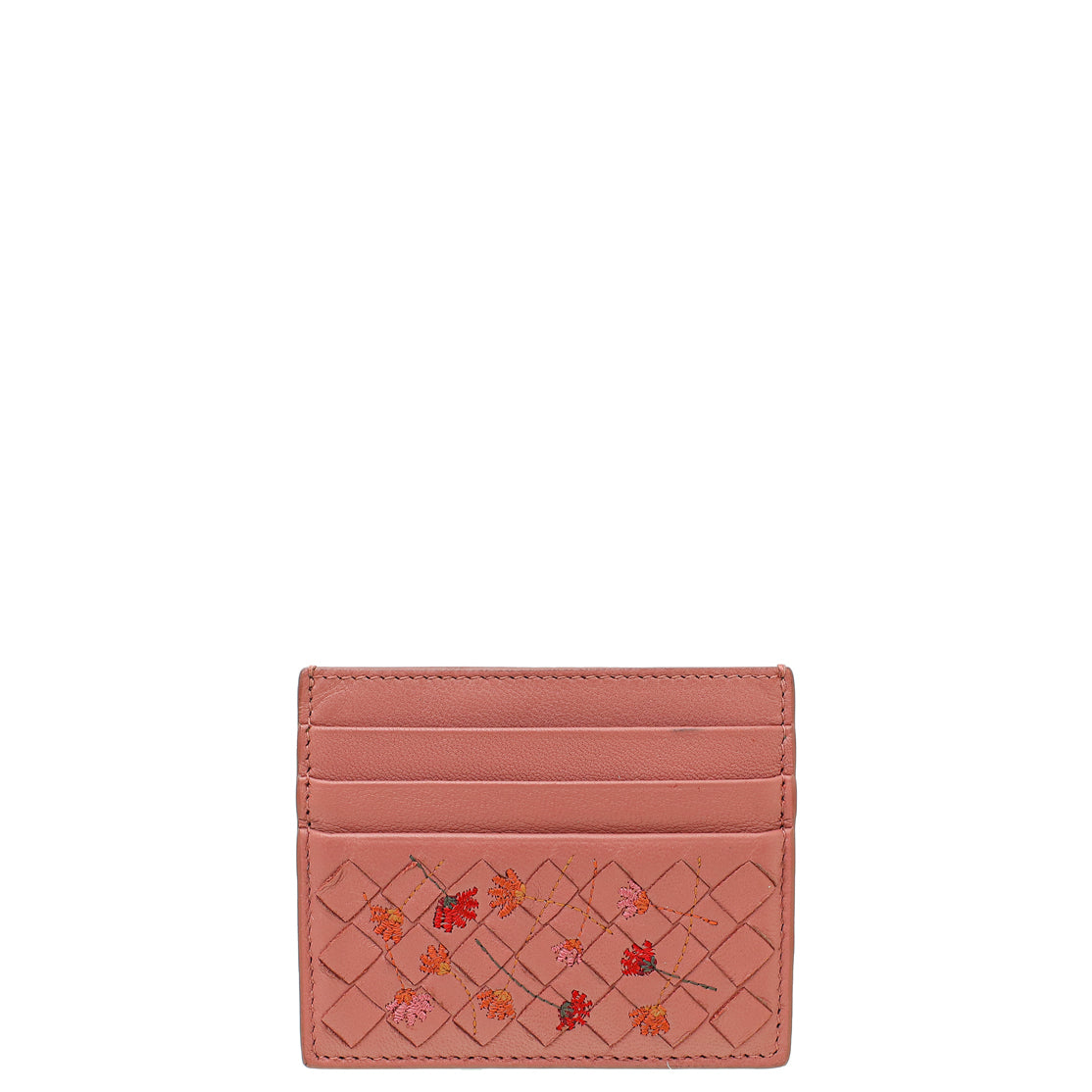 Bottega Veneta Rose Antique Intrecciato Nappa Embroidered Card Holder