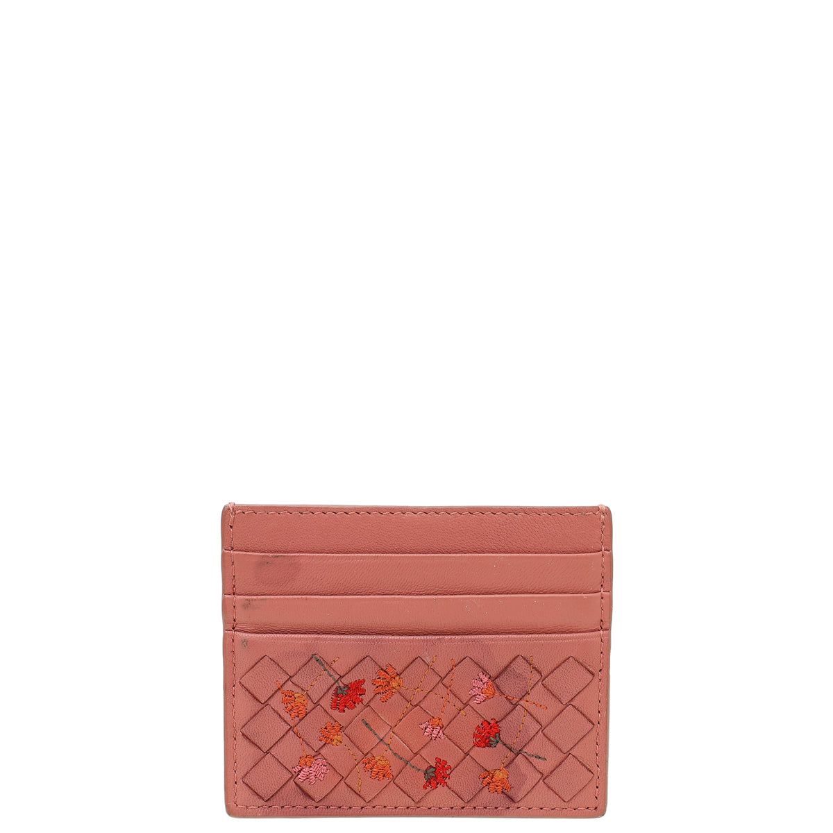 Bottega Veneta Rose Antique Intrecciato Nappa Embroidered Card Holder