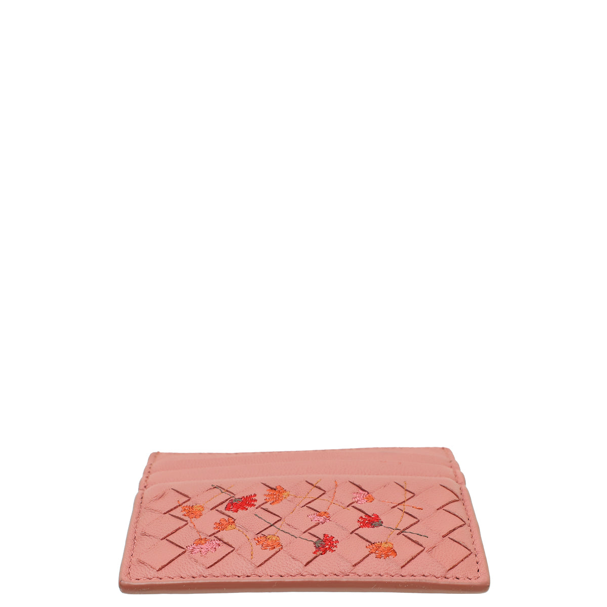 Bottega Veneta Rose Antique Intrecciato Nappa Embroidered Card Holder