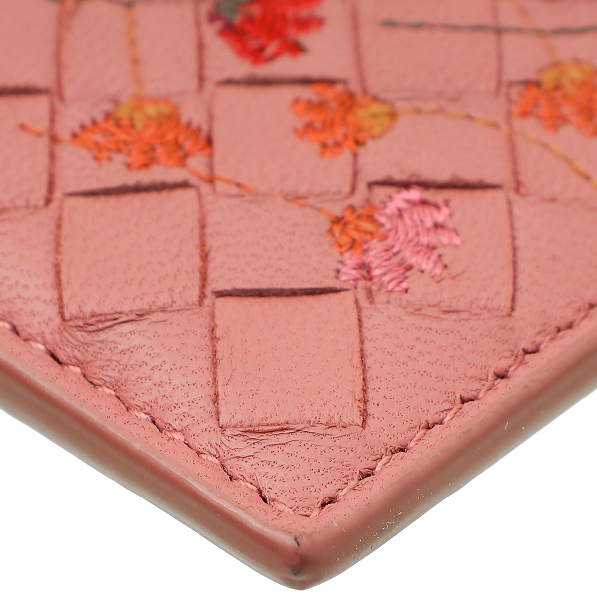 Bottega Veneta Rose Antique Intrecciato Nappa Embroidered Card Holder