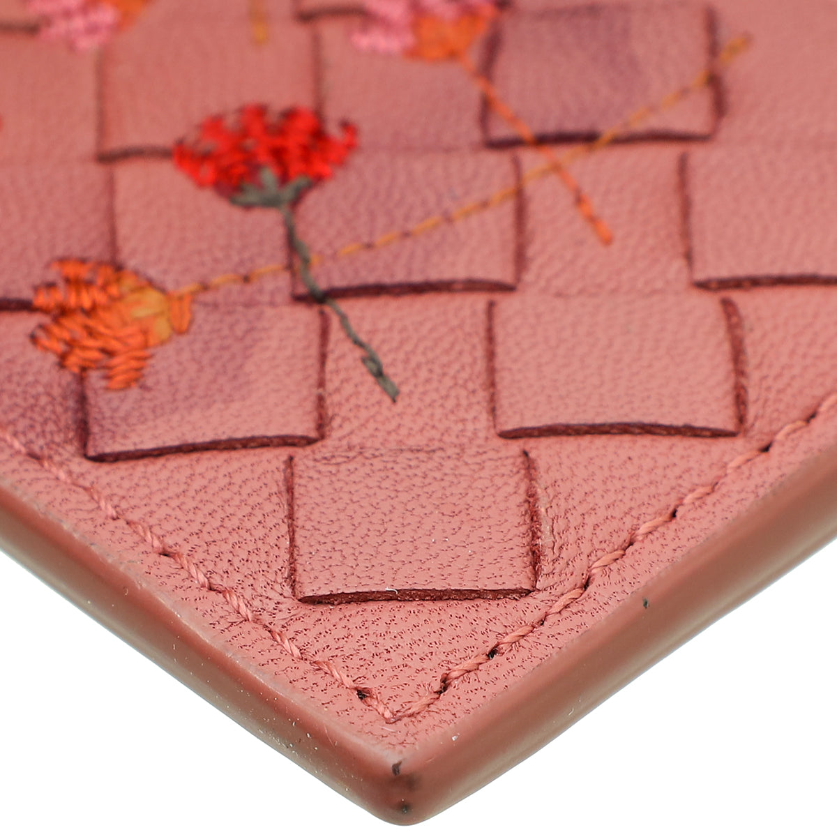 Bottega Veneta Rose Antique Intrecciato Nappa Embroidered Card Holder