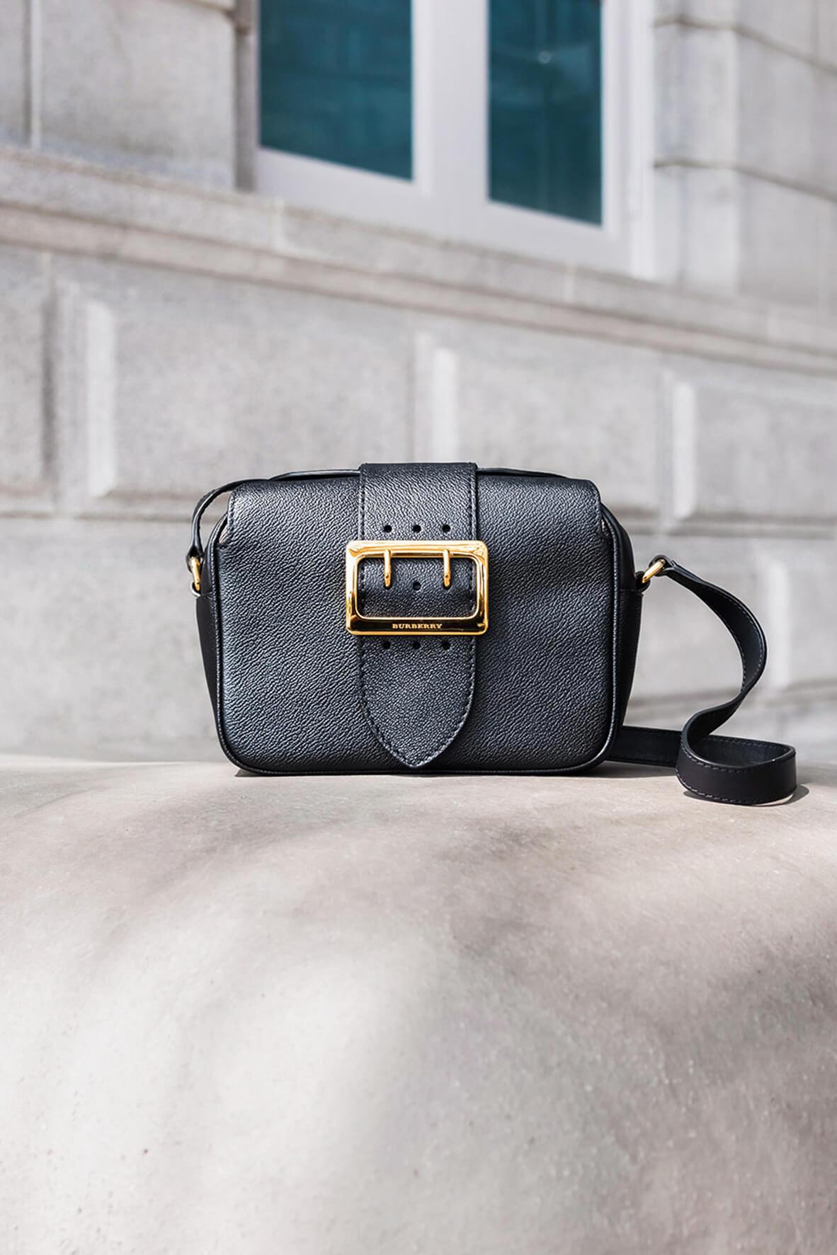 Small Buckle Crossbody Bag Black Pebbled