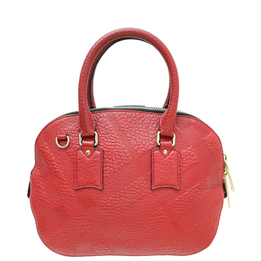 Burberry Red Check Embossed Orchard Satchel Bag