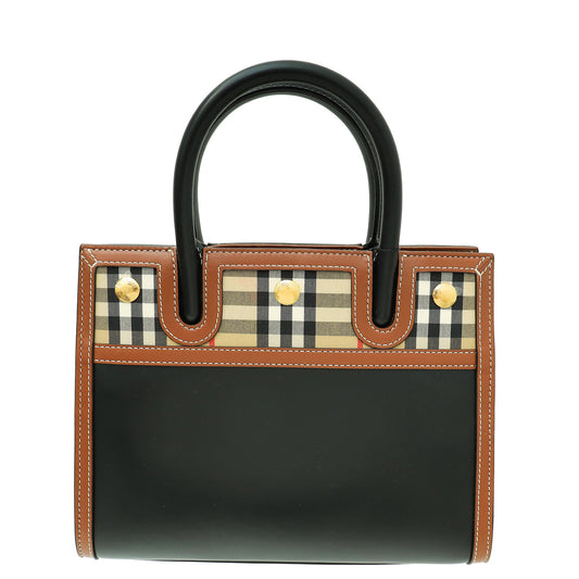 Burberry Tricolor Vintage Check Baby Title Double Handle Tote Bag