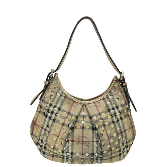 Burberry Bicolor Haymarket Lasercut Hobo Bag