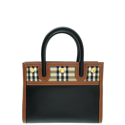 Burberry Tricolor Vintage Check Baby Title Double Handle Tote Bag