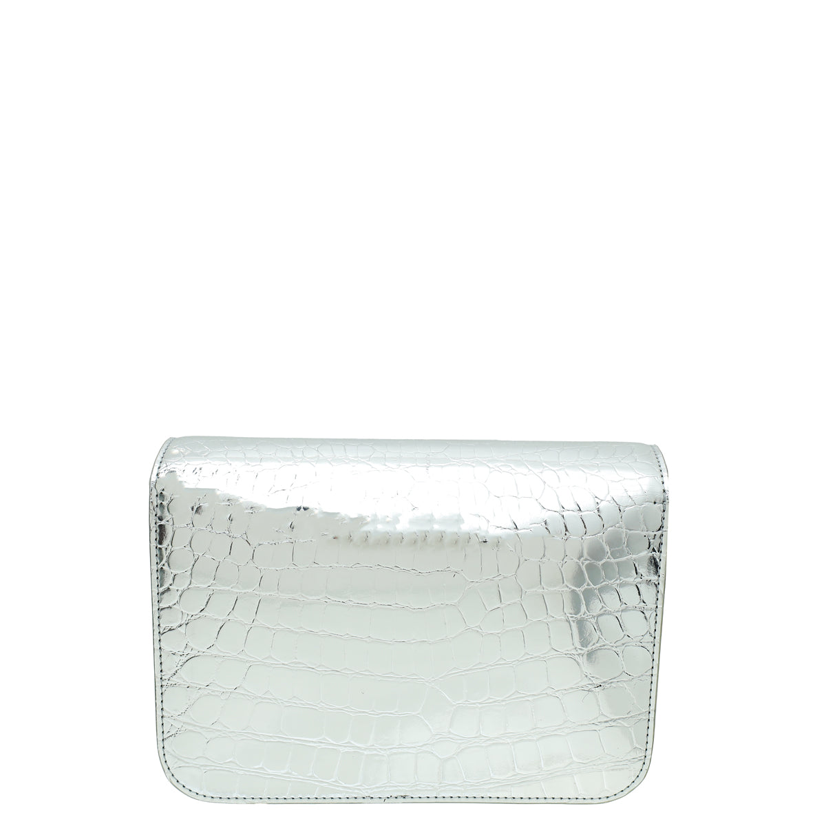 Burberry Silver TB Logo Croc Embossed Small Bag