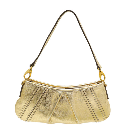 Burberry Metallic Gold Pleated Shoulder Bag