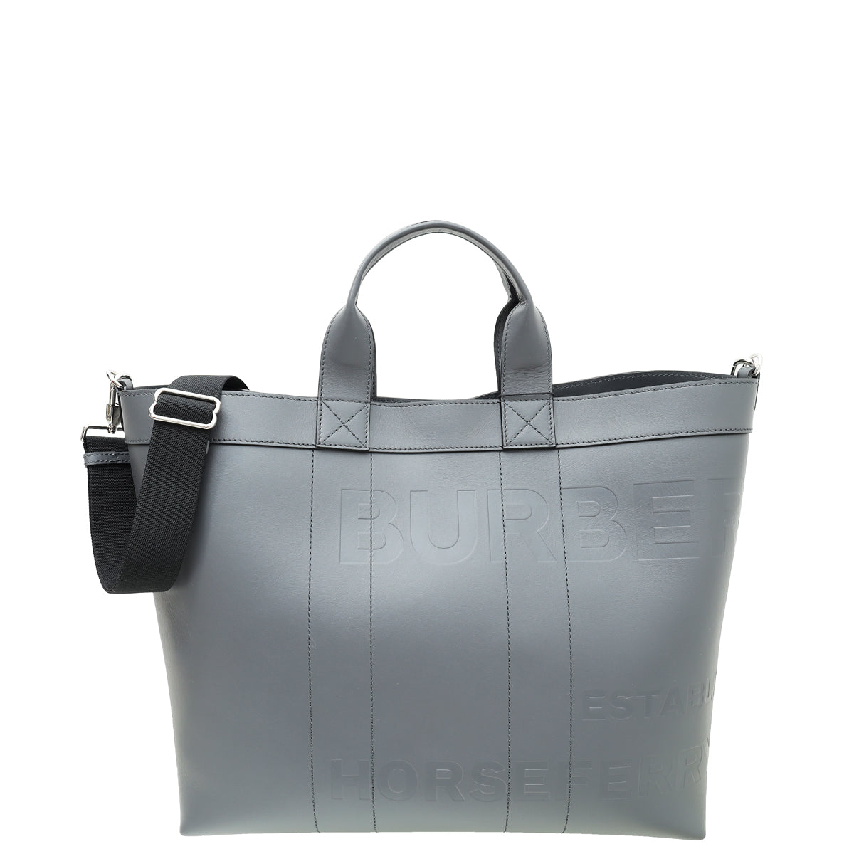 Burberry Dark Ash Gray Logo Horseferry Embossed Ormond Tote Bag