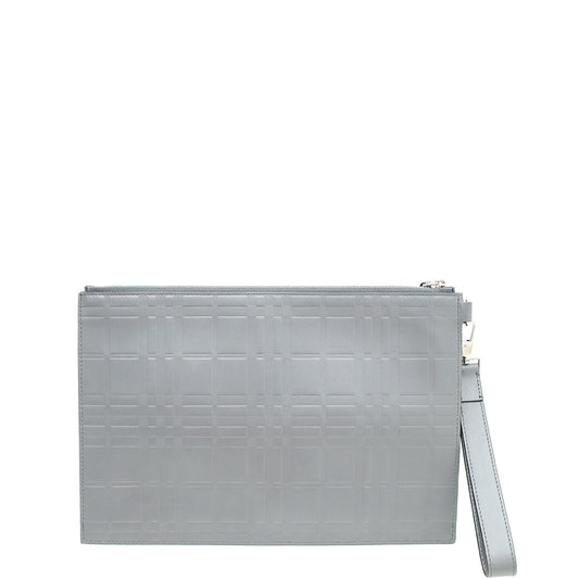 Burberry Dark Ash Gray Embossed Check Edin Pouch