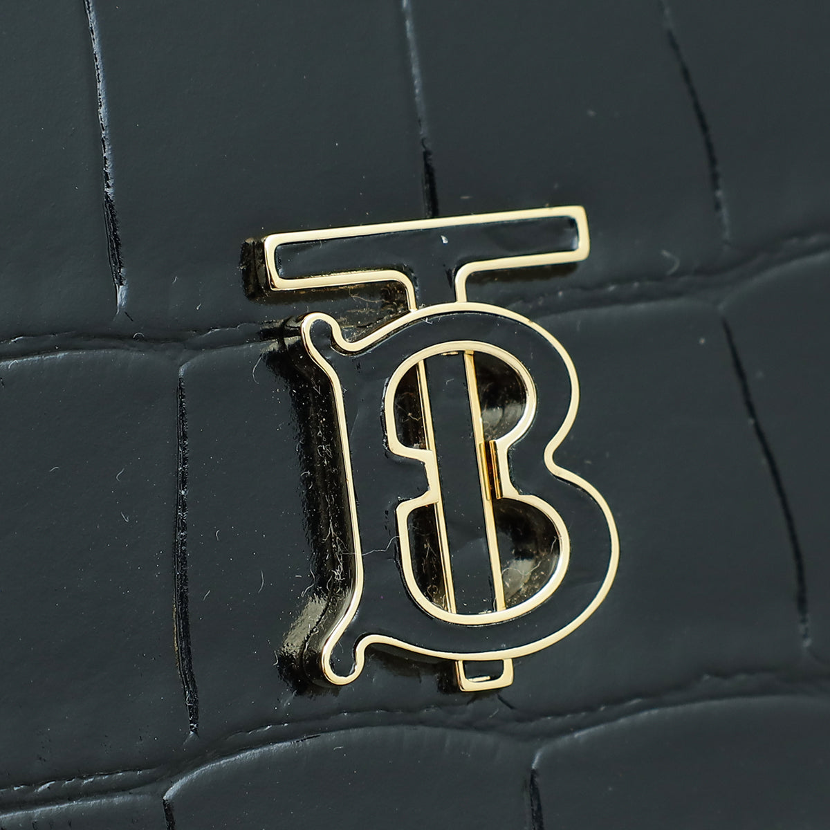 Burberry Black Croc Embossed TB Shoulder Bag