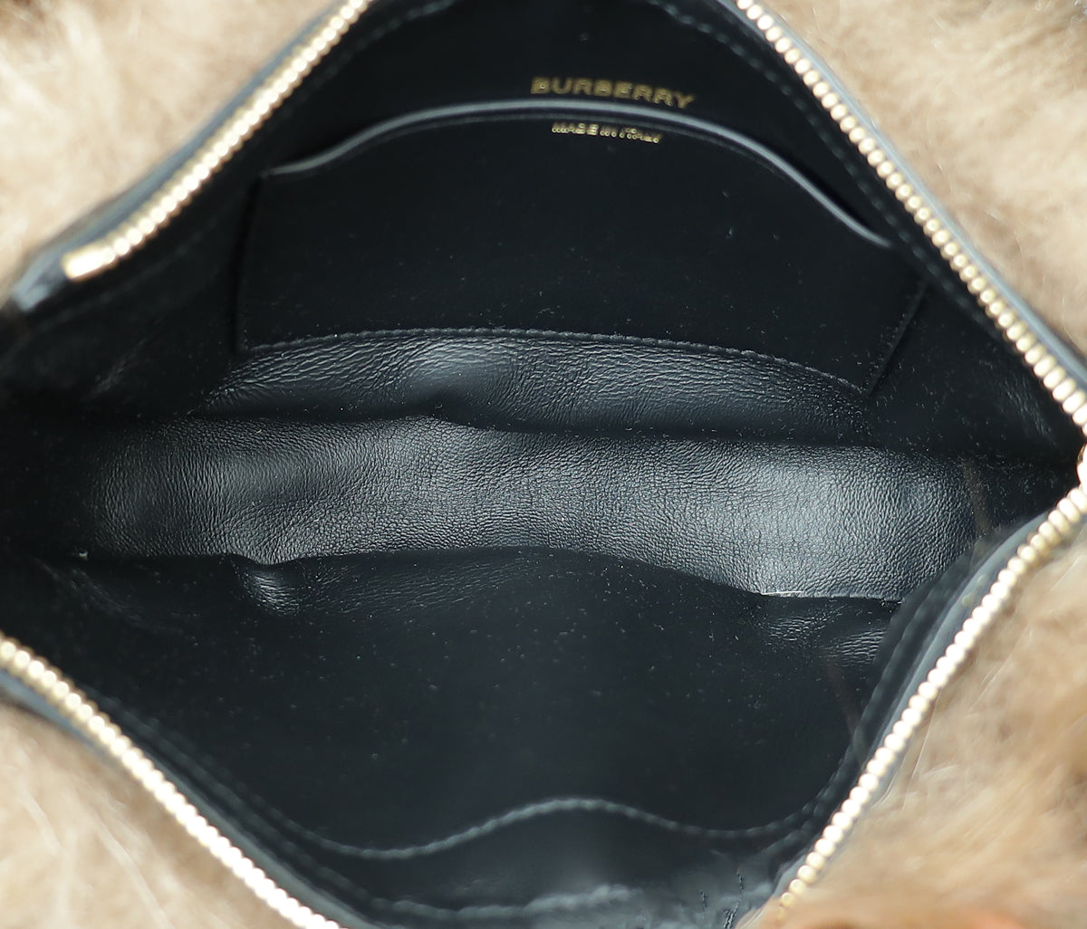 Burberry Dark Brown Faux Fur Mini Zip Olympia Bag