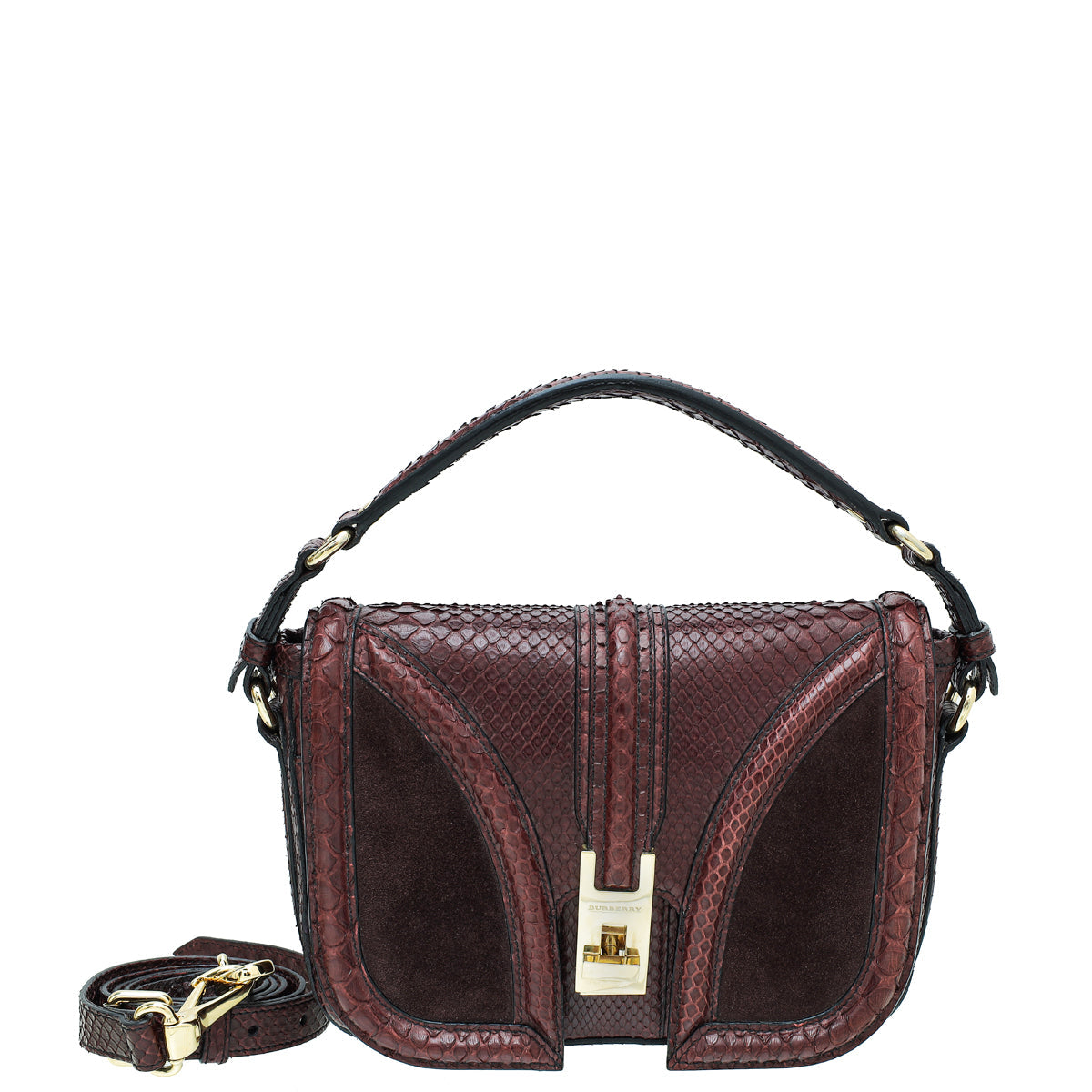 Burberry Reddish Brown Python Suede Brickfield Flap Bag