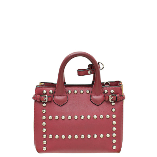 Burberry Dark Magenta House Check Studded Banner Tote Bag