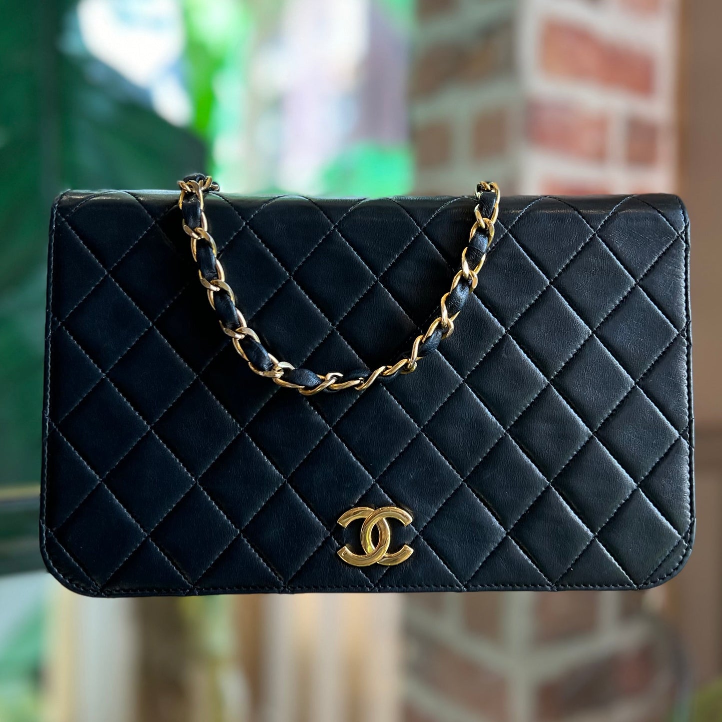 CHANEL Push Lock Full Flap Black Quilted Lambskin Bag TS