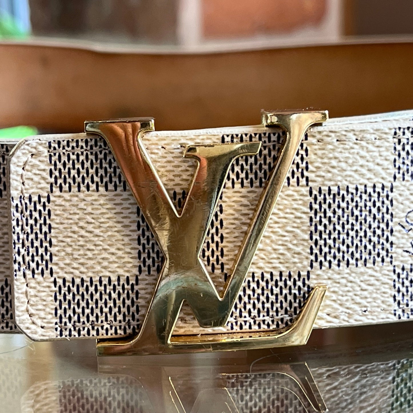 LOUIS VUITTON Damier Azur LV Initiales Belt 85/34(2/XS)