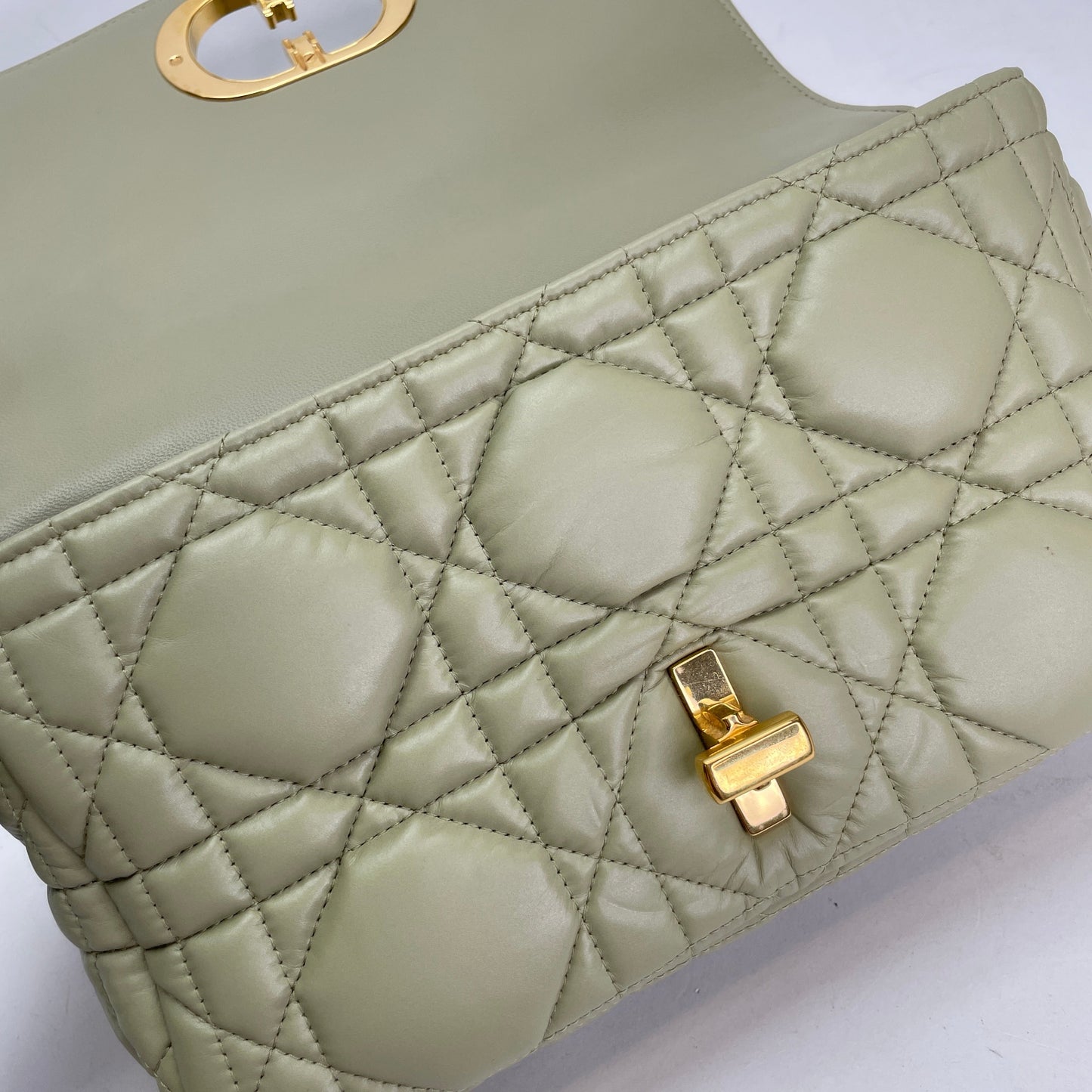 Caro Medium Green Crossbody Bag in Calfskin, Gold hardware