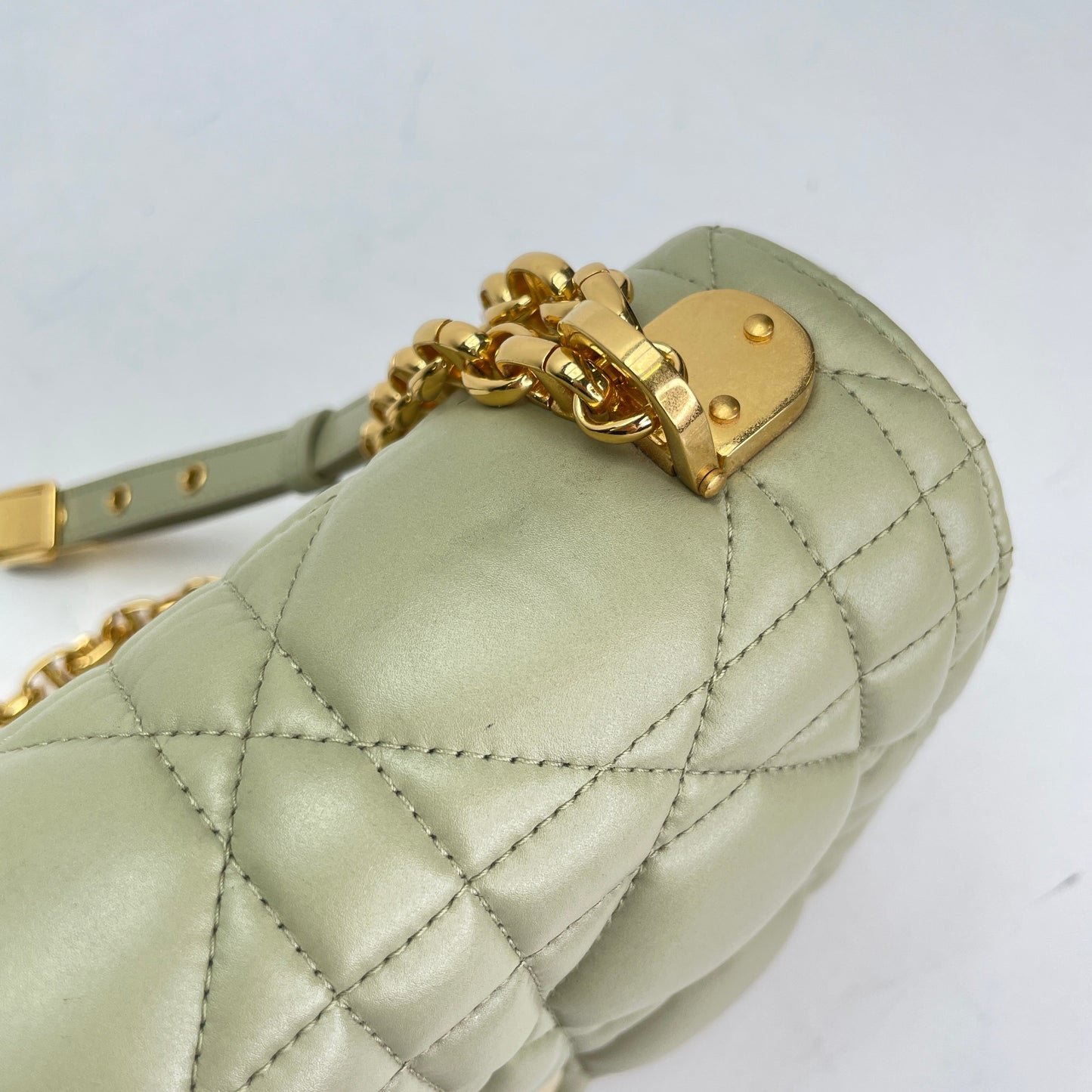 Caro Medium Green Crossbody Bag in Calfskin, Gold hardware