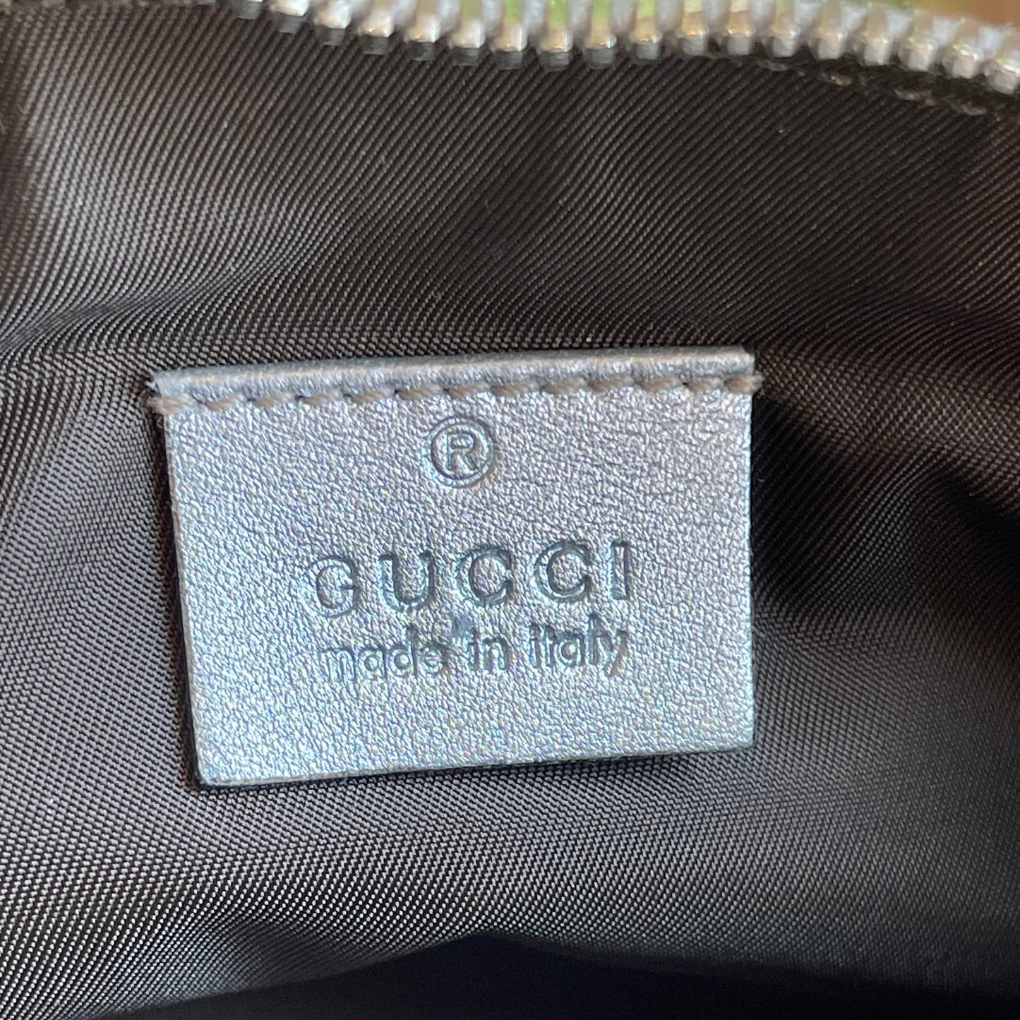 GUCCI Guccissima GG Web Silver Leather Pochette