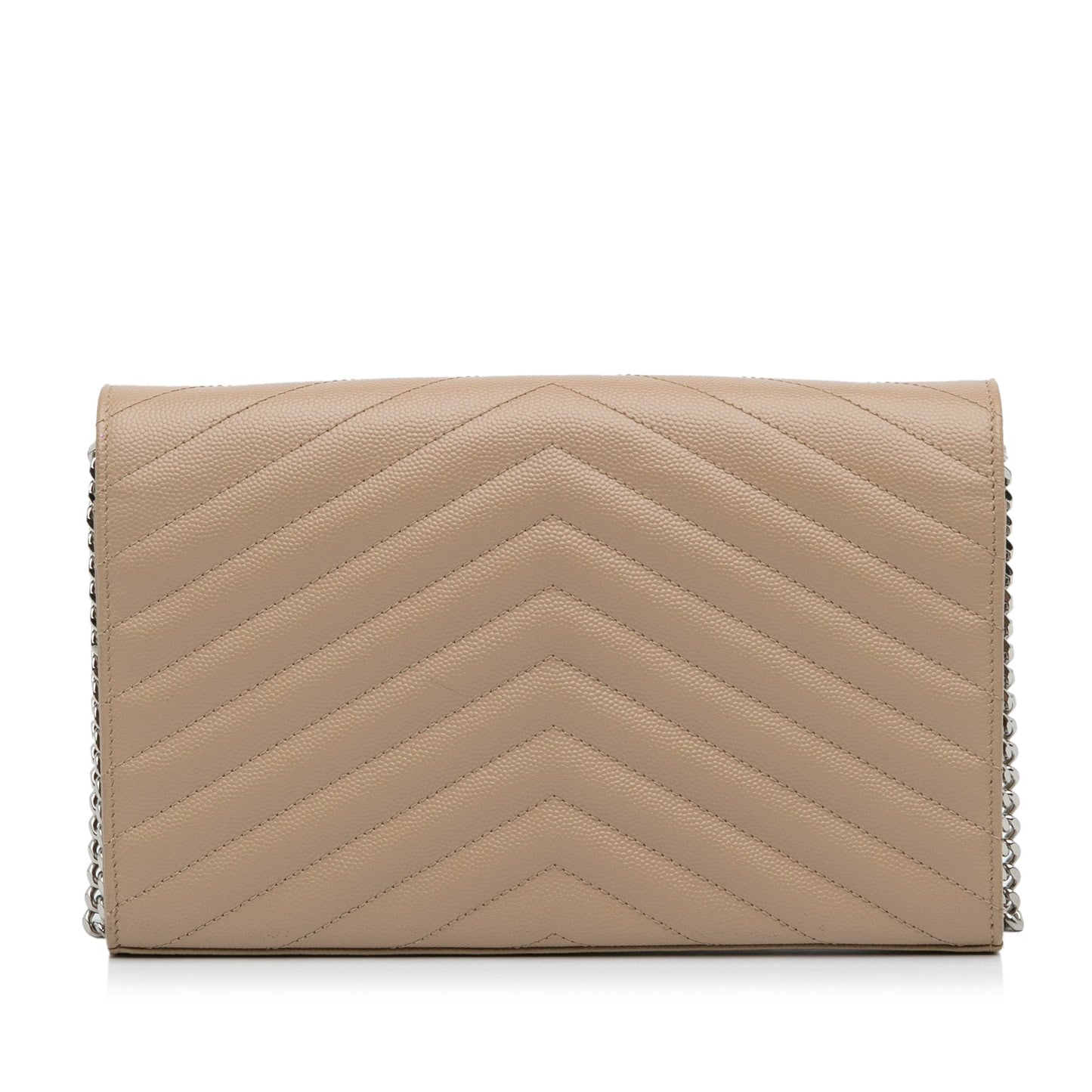 Yves Saint Laurent Envelope Wallet On Chain Brown Chevron Matelasse