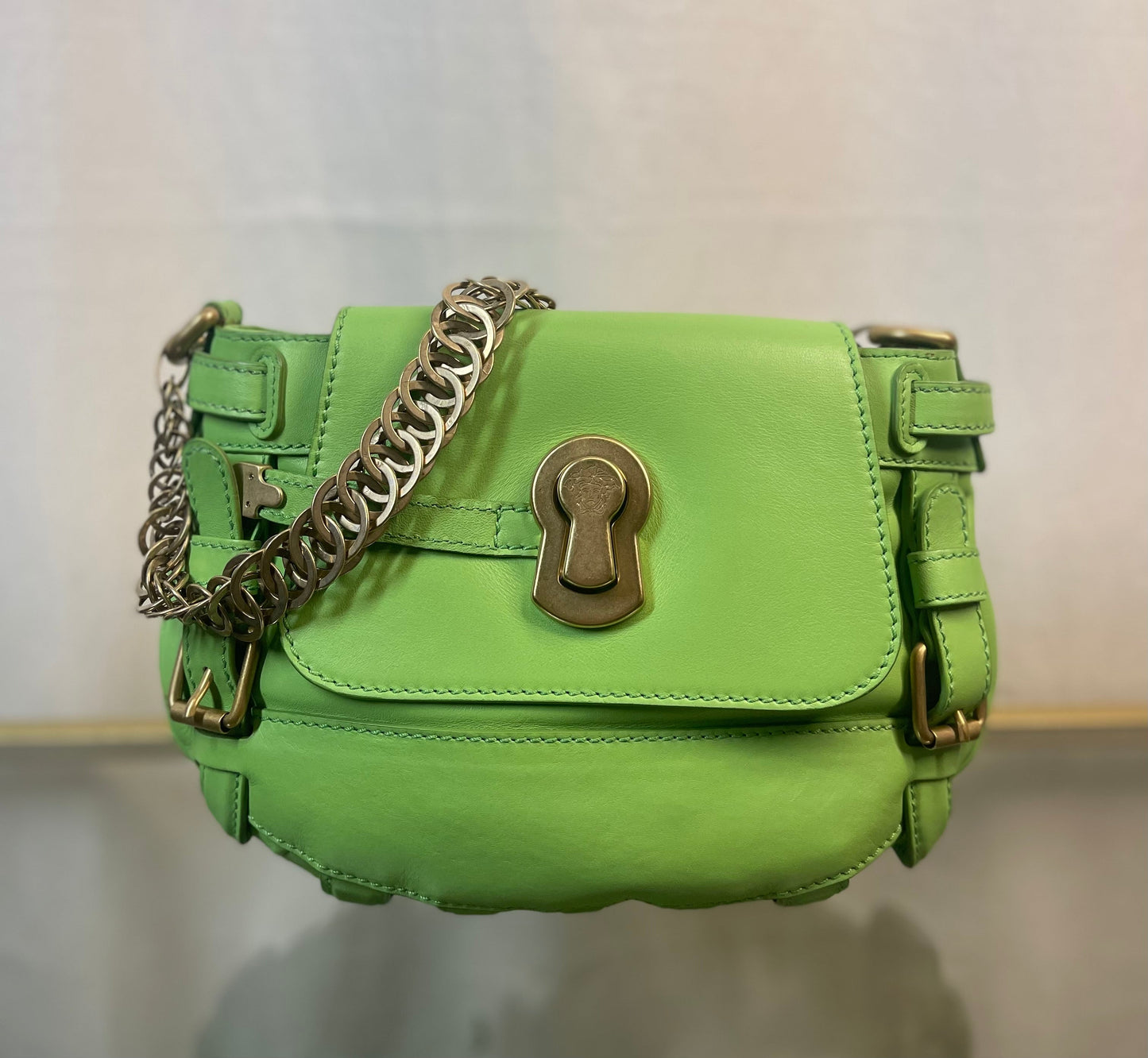 VERSACE Key Hole Medusa Neon Green Shoulder Bag