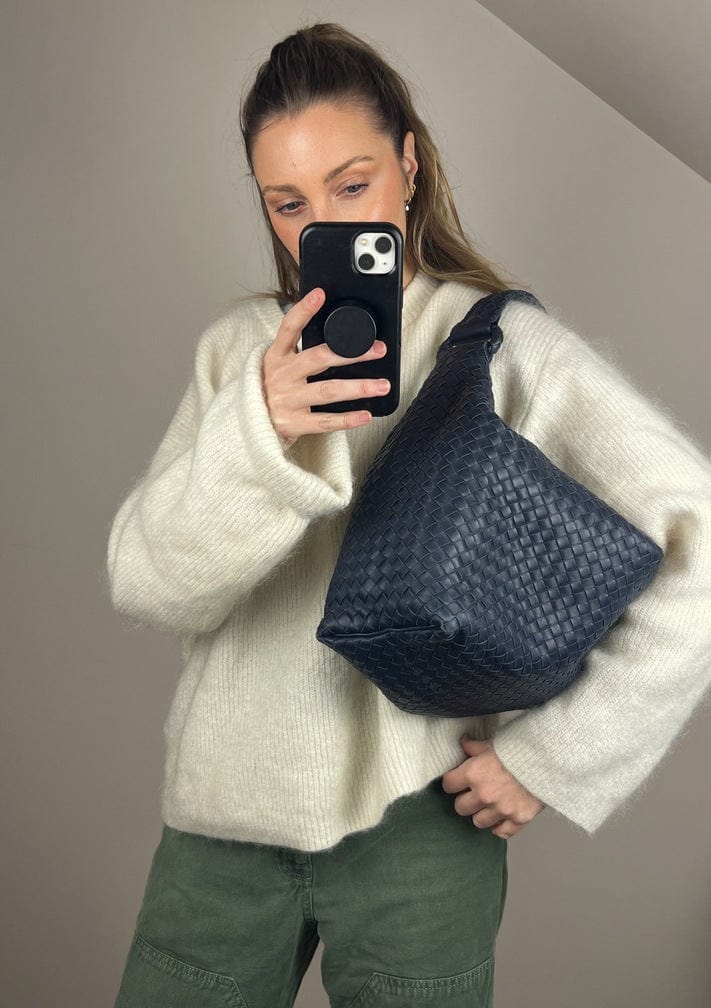 Bottega Veneta Intrecciato Navy Shoulder Bag