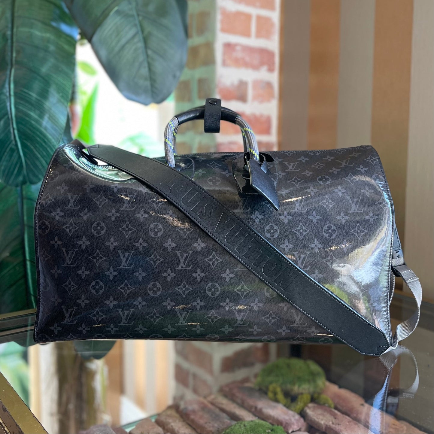 LOUIS VUITTON Monogram Eclipse Glaze Keepall Bandouliere 50