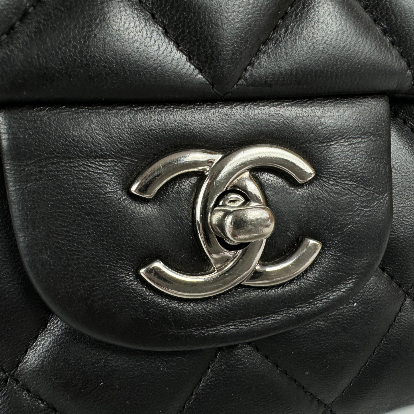 Chanel Classic Single Flap Jumbo Black Lambskin Silver