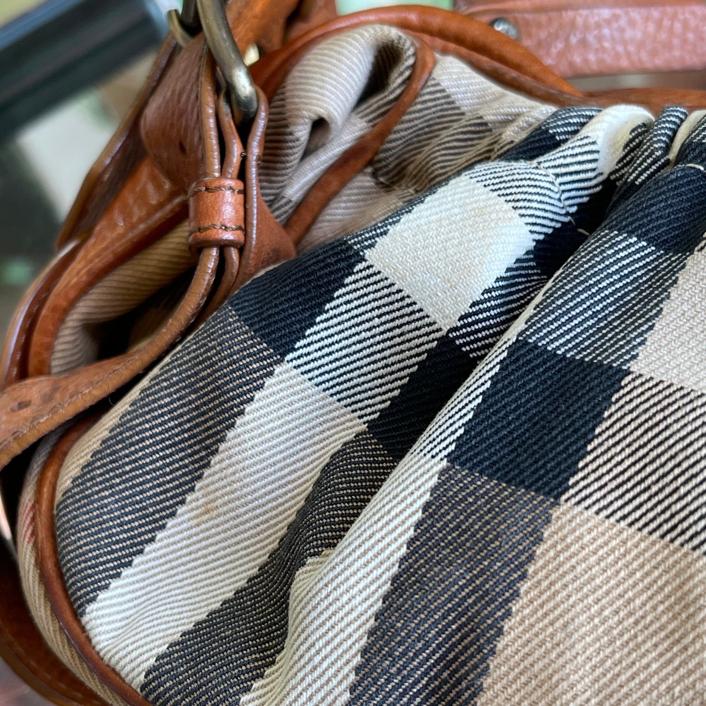 BURBERRY Check Brown Leather Shoulder Bag