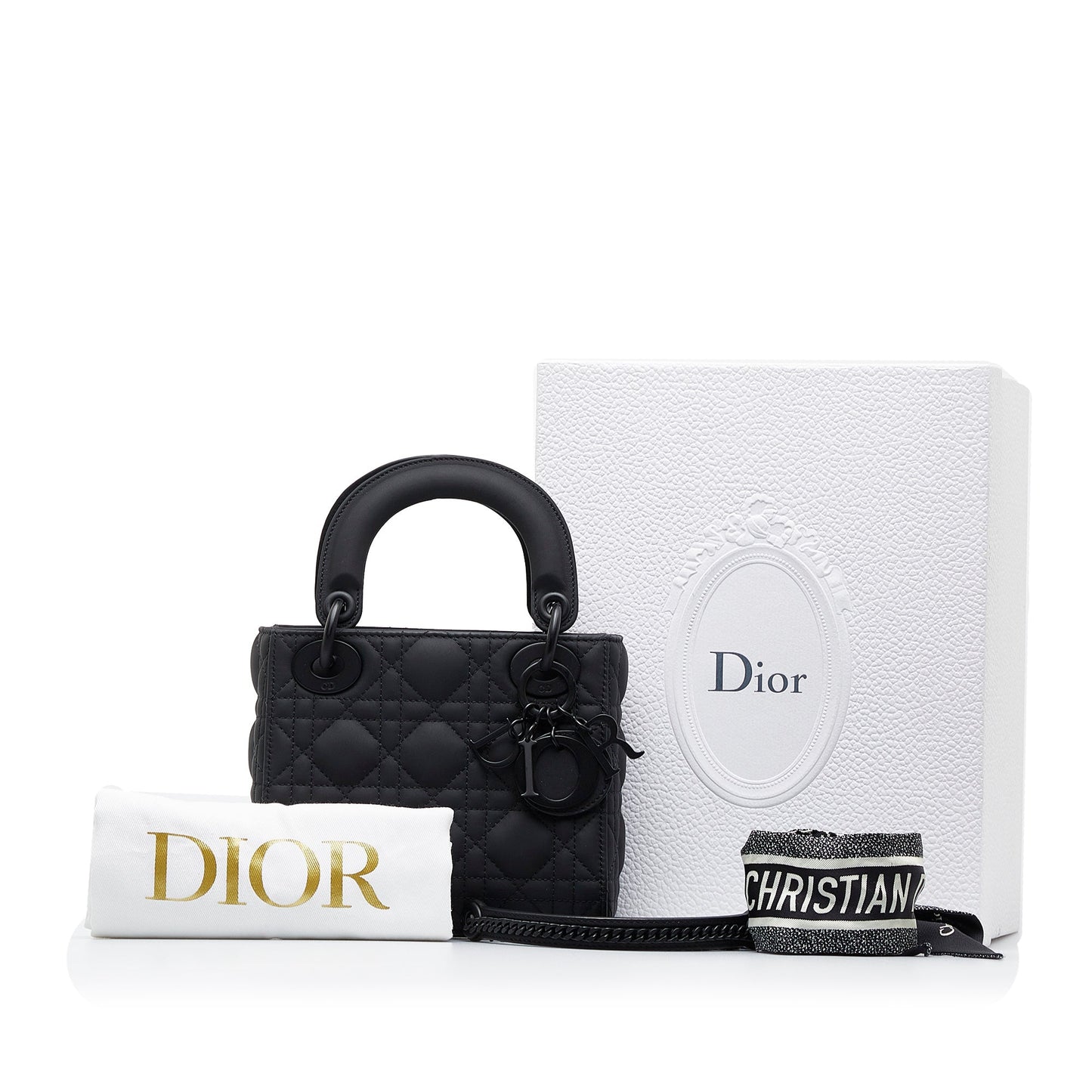 Dior Lady Mini Ultramatte Black Cannage Quilted Leather Black