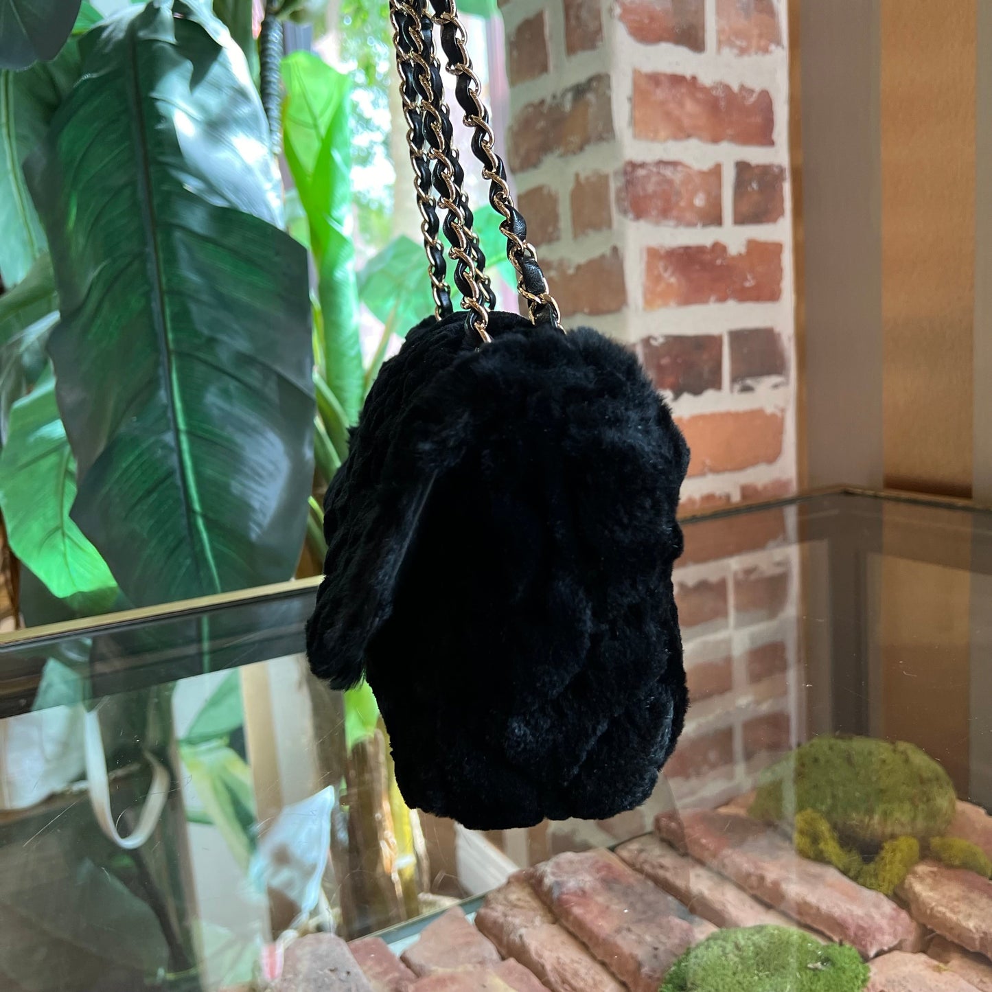 CHANEL Flap Black Rabbit Fur Shoulder Bag