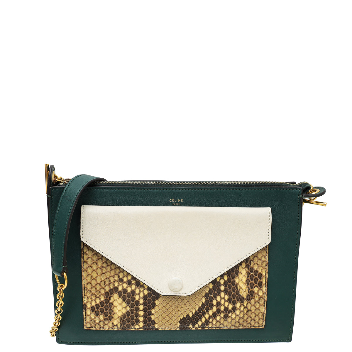 Celine Tricoloe Envelope Python Chain Pouch