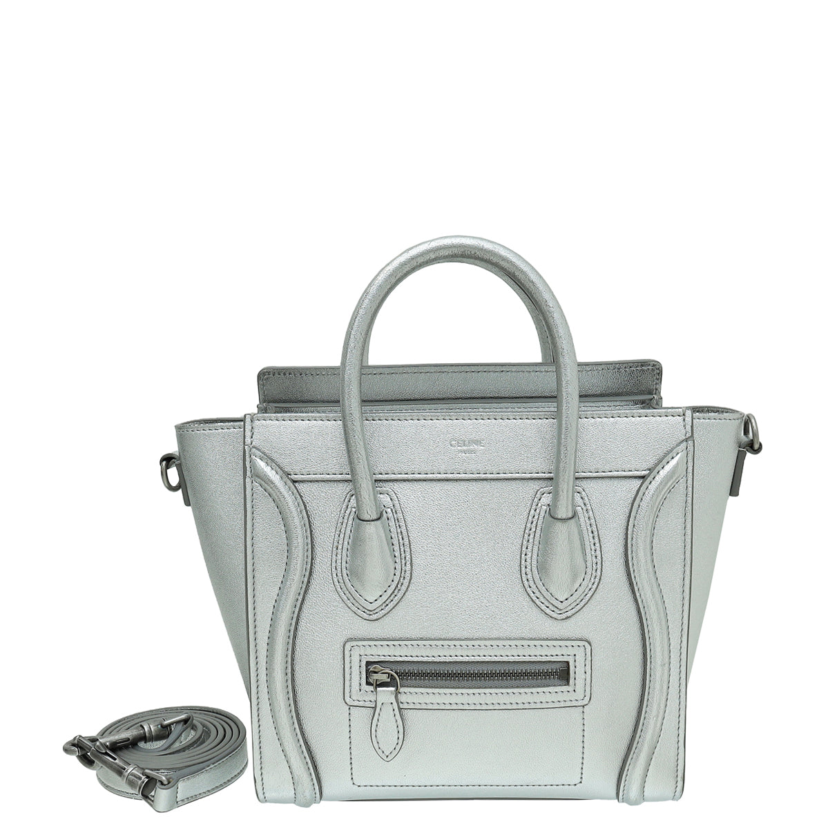 Celine Silver Laminated Nano Luggage Bag