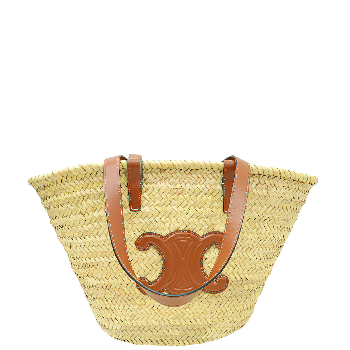 Celine Bicolor Classic Panier Palm Leaves Medium Basket Bag