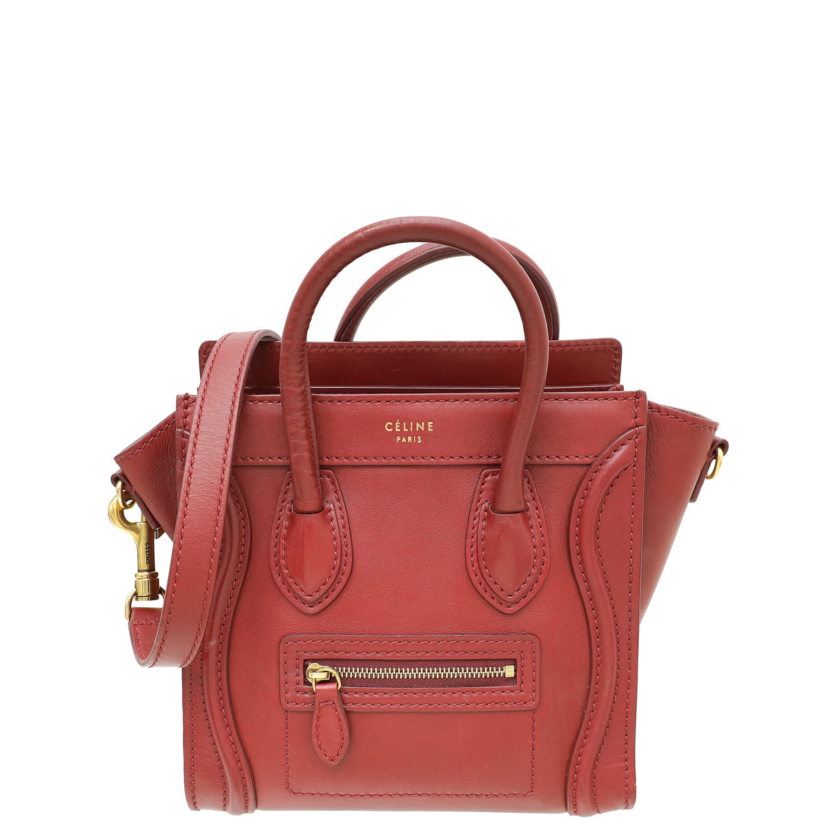 Celine Dark Red Nano Luggage Bag