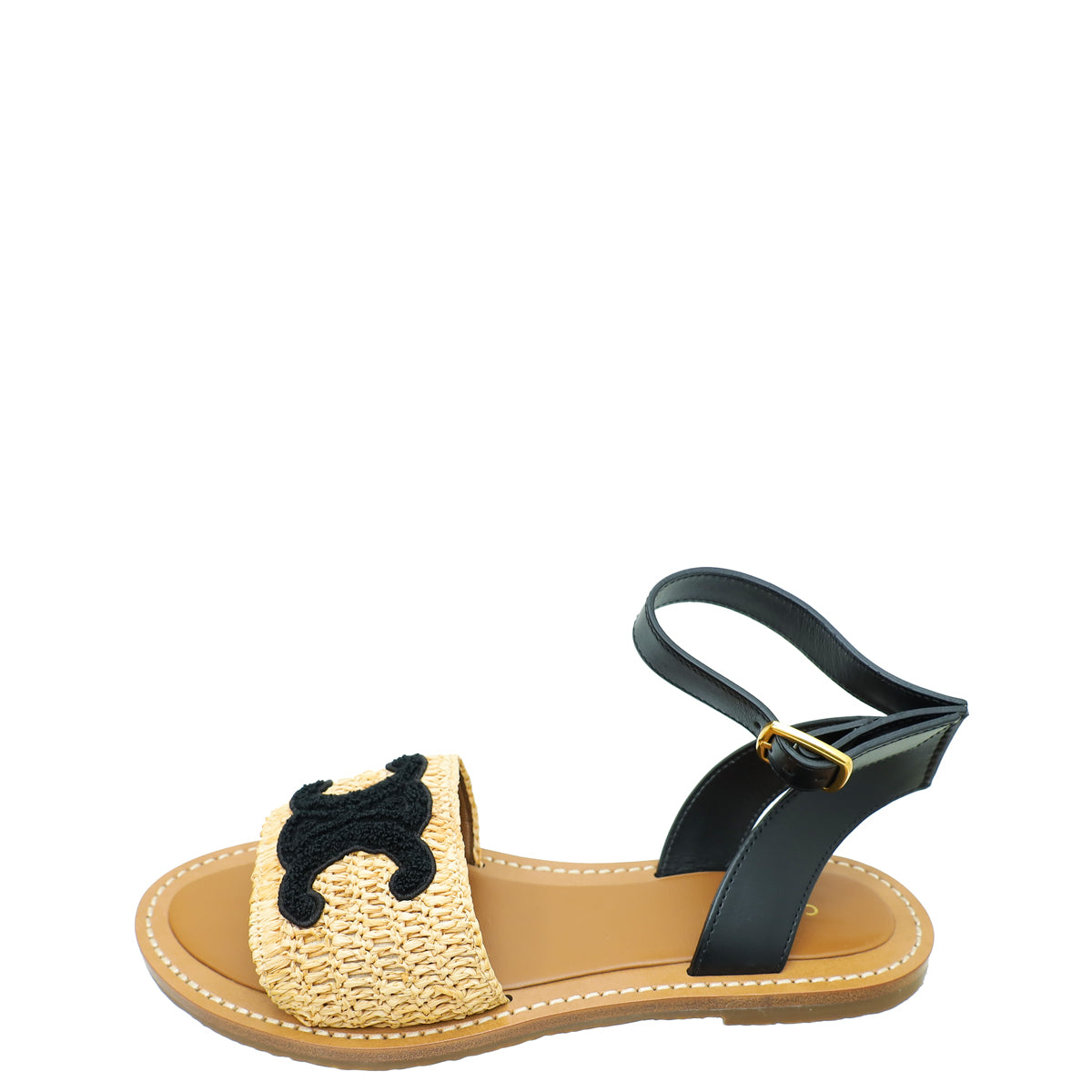 Celine Bicolor Lympia Raffia Flat Strap Sandal 38