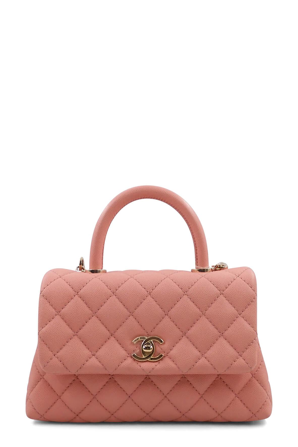 Quilted Caviar Mini Coco Top Handle Pink with Gold Hardware