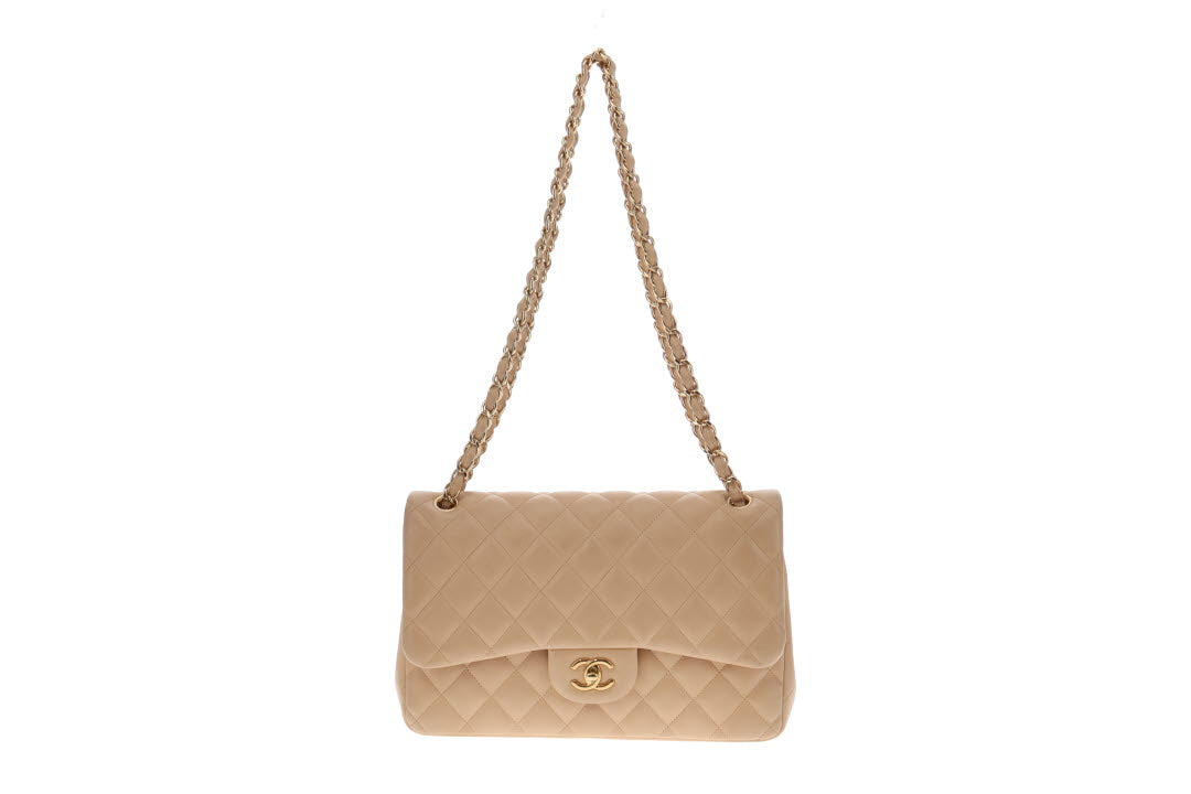 Chanel Beige Lambskin Jumbo Classic Double Flap 2010/11