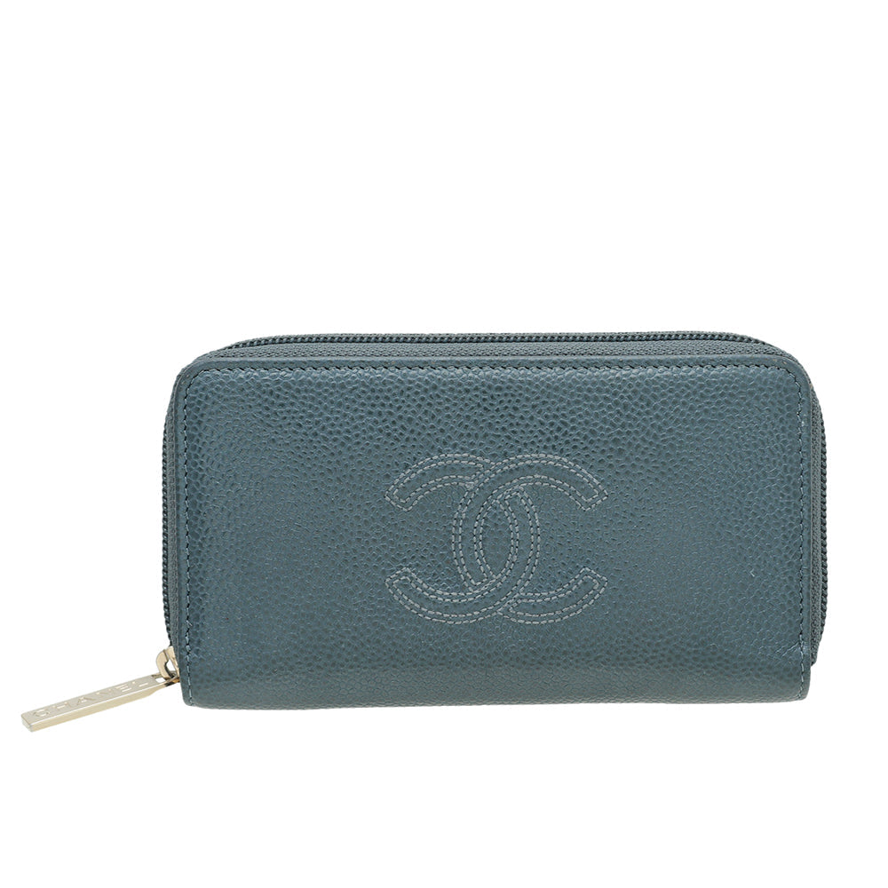 Chanel Blue CC Zip Around Wallet