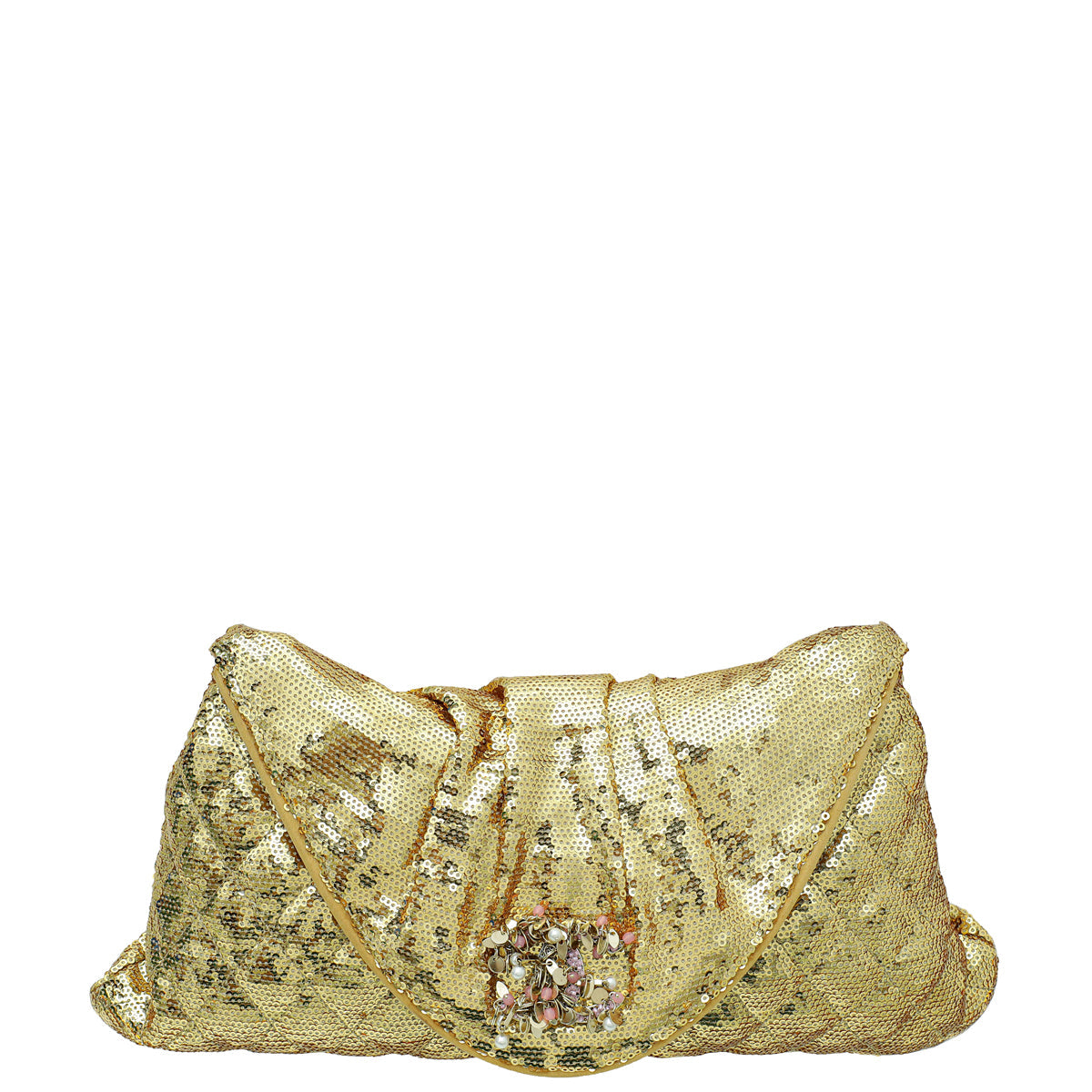 Chanel Gold CC Sequin Paillette Quilted Flap Clutch