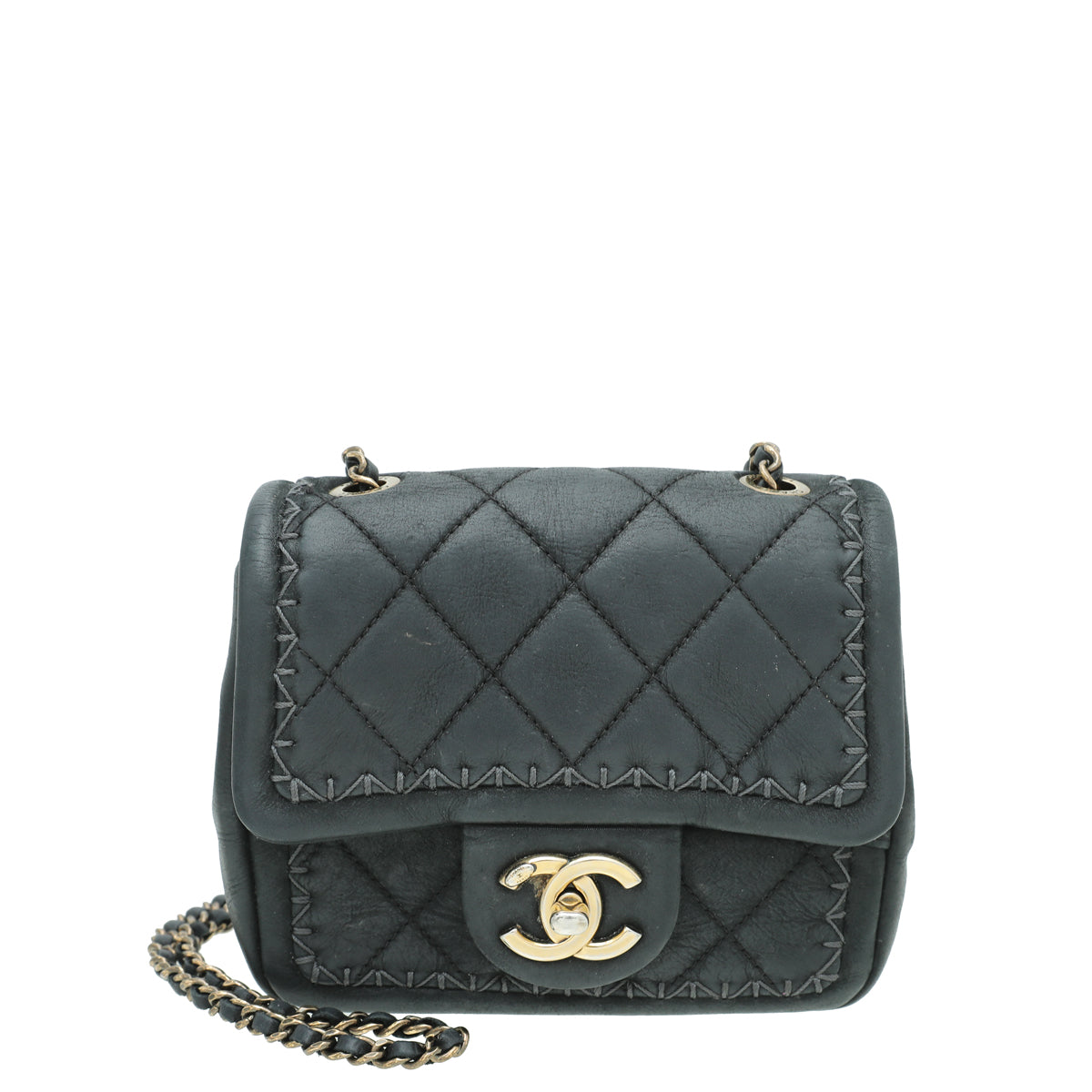 Chanel Black CC Mini Square Nubuck Stitch Bag