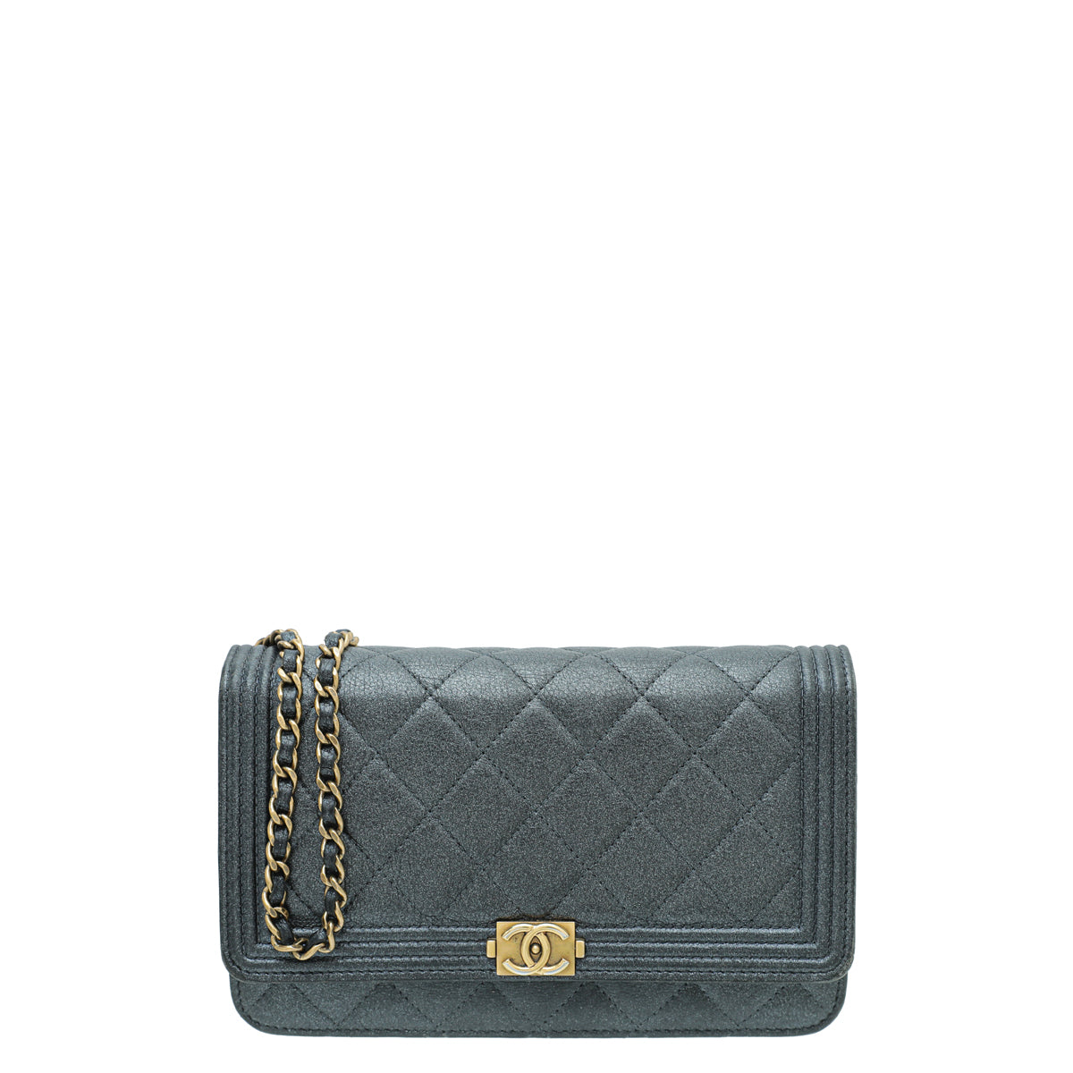 Chanel Metallic Graphite Le Boy Wallet On Chain