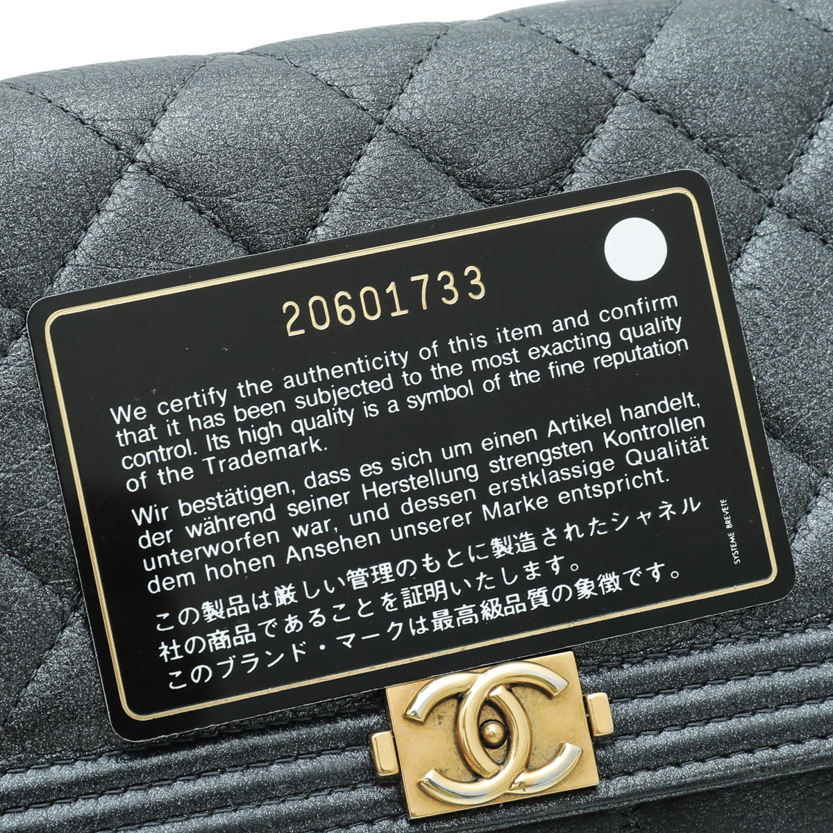 Chanel Metallic Graphite Le Boy Wallet On Chain