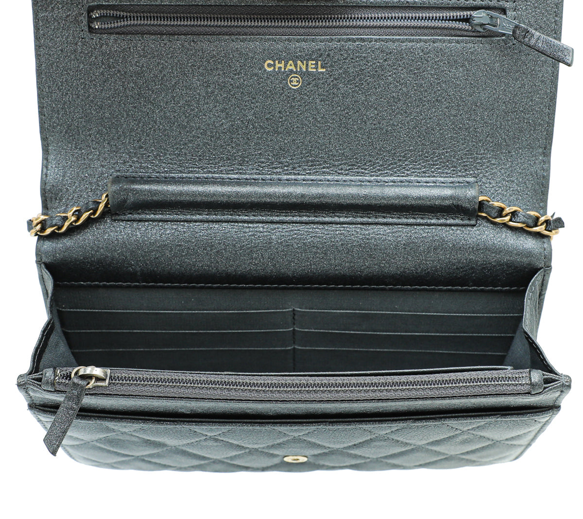 Chanel Metallic Graphite Le Boy Wallet On Chain