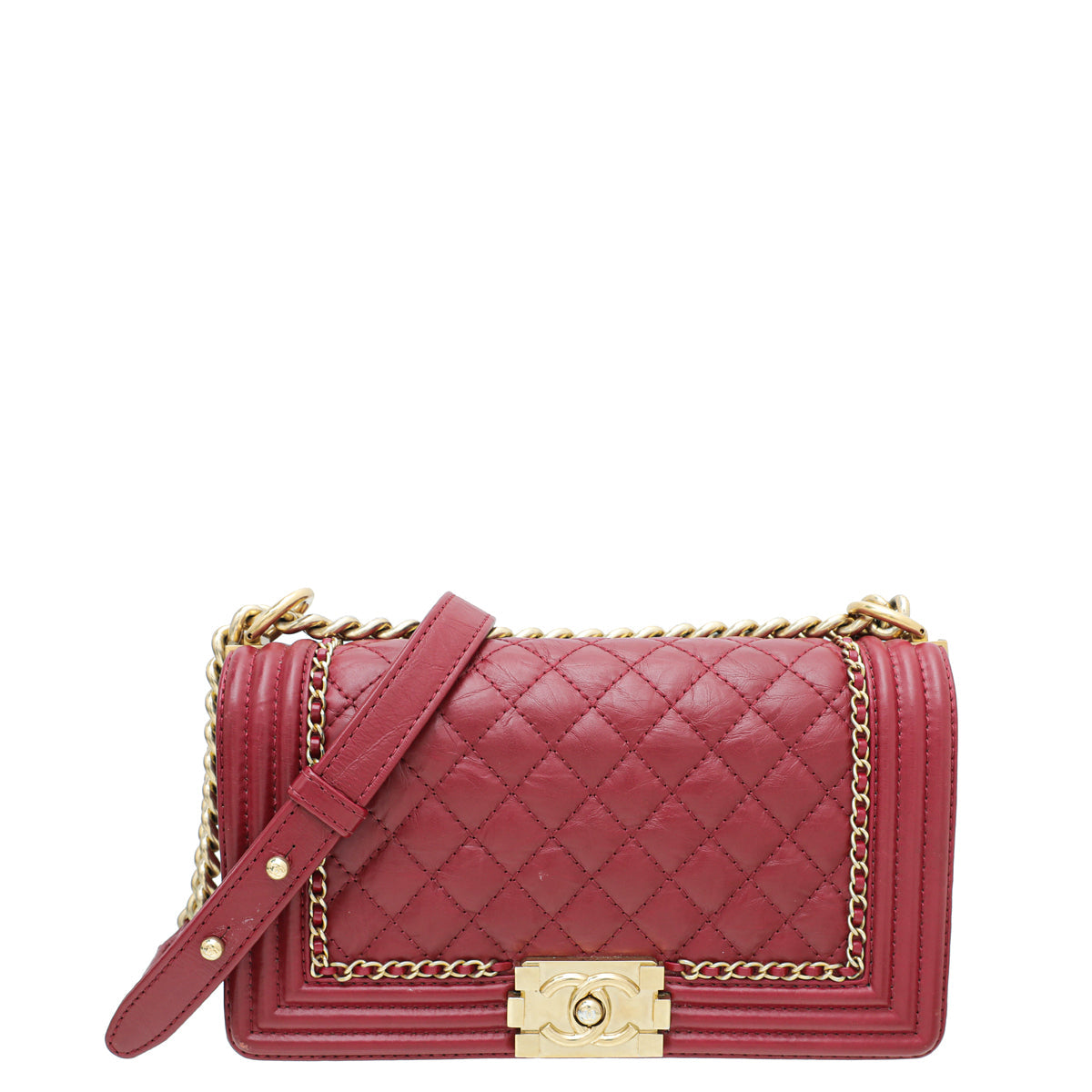 Chanel Red Le Boy Glazed Chain Medium Bag