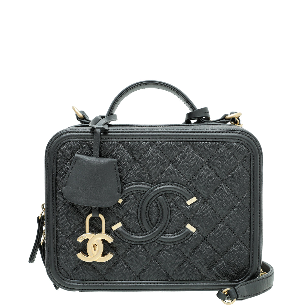 Chanel Black CC Filigree Vanity Case Medium Bag