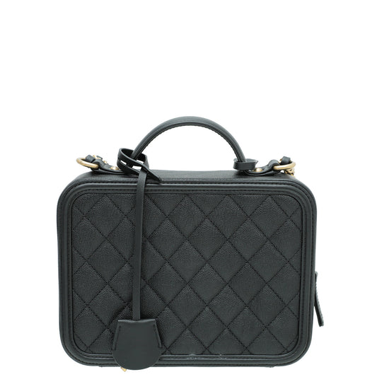 Chanel Black CC Filigree Vanity Case Medium Bag