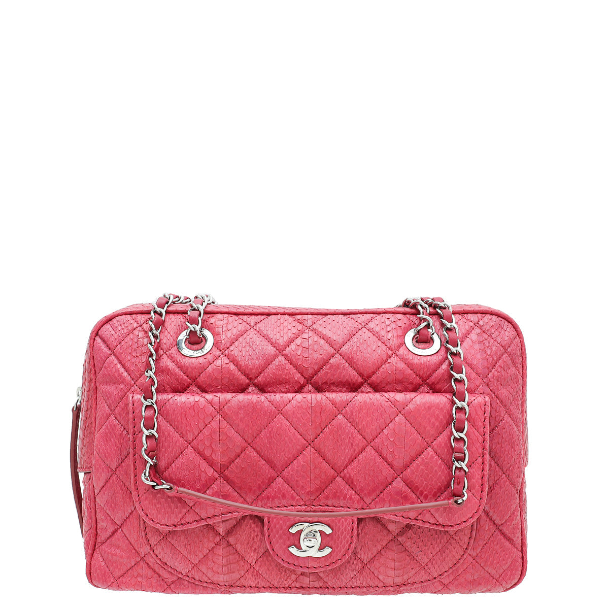 Chanel Fuchsia CC Python Camera Case Large Bag