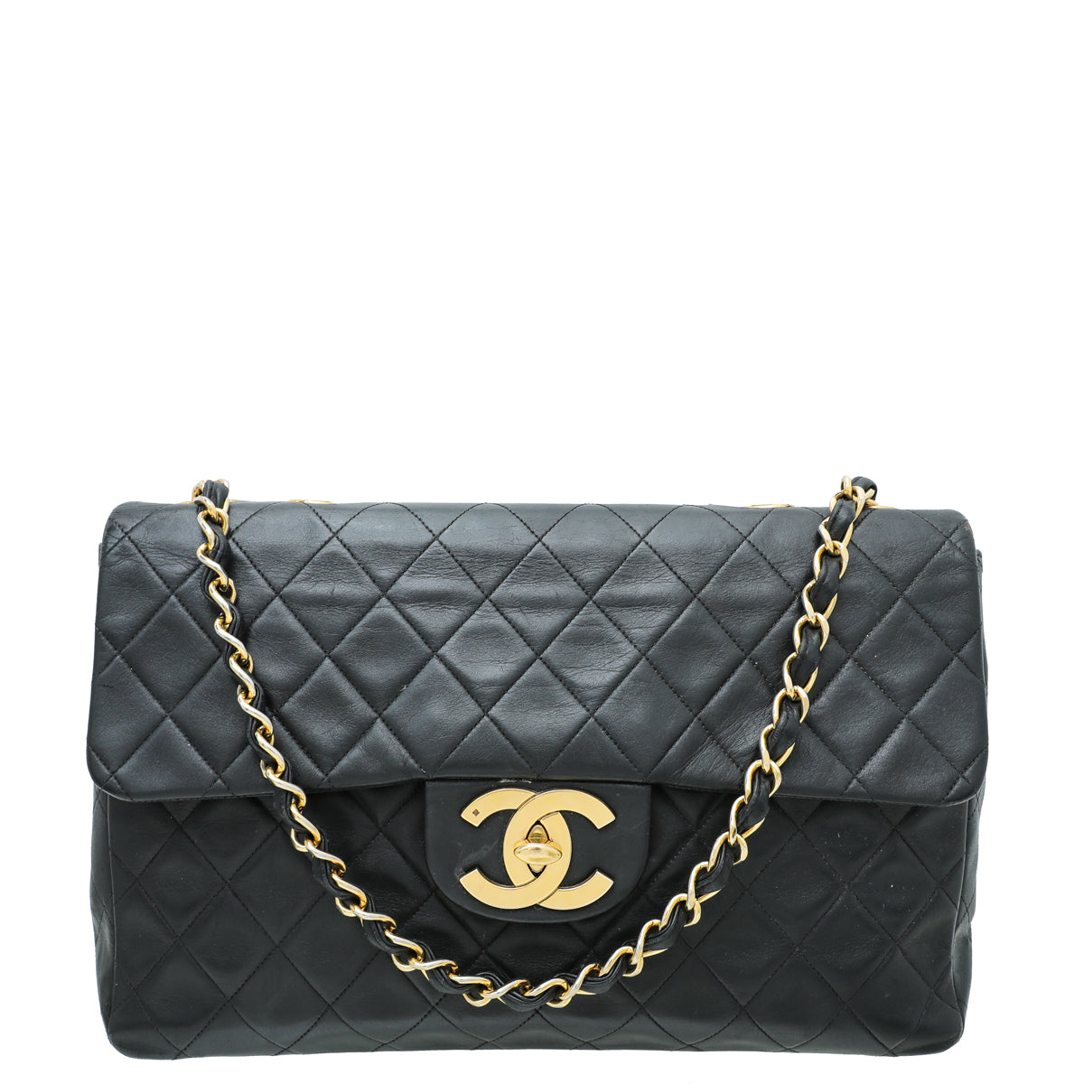 Chanel Black Vintage CC Classic Single Flap Maxi Bag