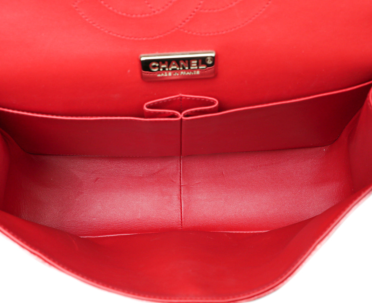 Chanel Red Python Classic Double Flap Jumbo Bag